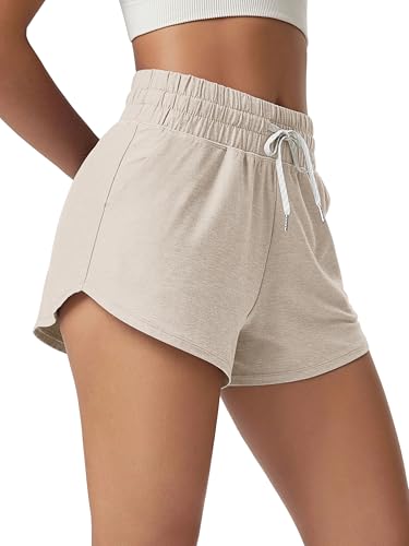 ODODOS Womens Performance Shorts Ultra Soft odSTRATUM Tech Mid Rise Relaxed Shorts with Pocket 3 Inseam Moisture Wicking Ecru Heather Small