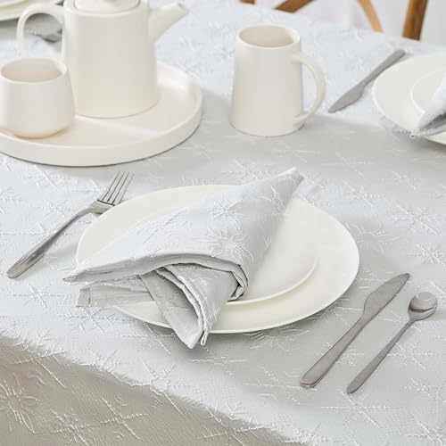 Laura Ashley Tablecloth Raised Woven Embroidered Jacquard Fabric, Wrinkle Resistant for Dining, Holiday, Party, Wedding or Banquet, 60" x 102", Snowflake Silver by Laura Ashley - Used condition - Image 6