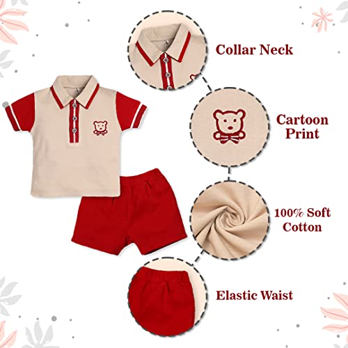 Image of BABY GO Baby Boys & Baby Girls Cotton Clothing Set | Newborn Infant T-Shirt & Shorts Combo | Soft Breathable Summer Outfit | Cute Printed Top with Elastic Waist Shorts | Casual Daily Wear Set