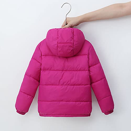 Down Jacket for Youth Boy Girls Kids Winter Warm Jacket Outerwear Solid Coats Hooded Down Outwear (Hot Pink, 6-7 Years)2