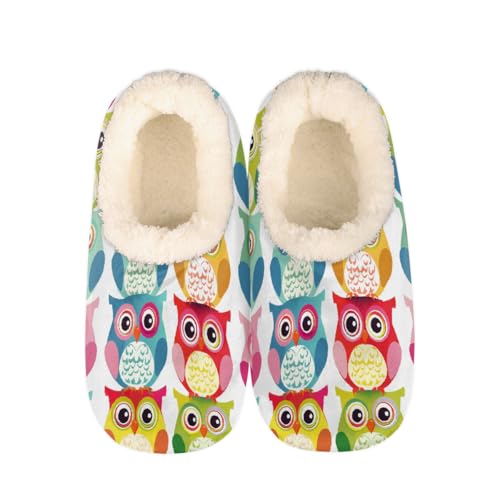Cute Cartoon Owl Colorful Slippers for Women Slipper Socks Soft Fuzzy House Slippers Shoes for Indoor Bedroom, Winter Cozy Christmas Gifts