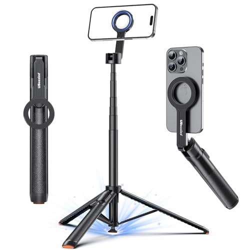 UBeesize 70 Auto-Open Magnetic Tripod for iPhone MagSafe Selfie Stick with Remote Portable Phone Stand for Recording Travel and Vlogging Compatible with iPhone/Android (Black)