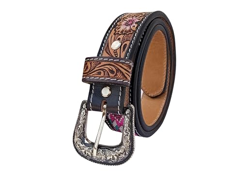 Western Beaded Belts For Young Adults Tooled Leather Heavy Duty Beaded Belt 40IS1054