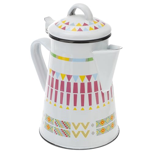 minkissy Hervidor de Café Esmaltado 0,8 L Color Claro Geométrico Mango, Cafetera Casera para Té y Leche, Olla para Bebidas Calientes en Hogar y Oficina, Tetera Práctica y Fácil de Limpiar