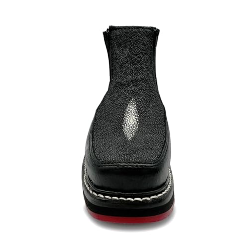 Men’s Black Leather Square Toe Short Ankle Stingray Print Embossed Cowboy Boot2