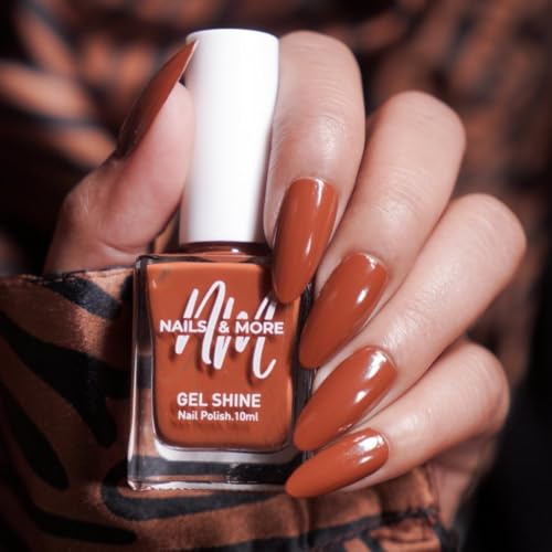 Image of Nails & More Saddle Brown Nail Polish, Argan Oil-Infused Gel Shine, Warm Brown Nails, Classic Look | 10ml