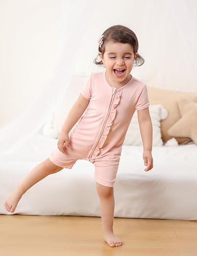 JunNeng Baby Boy Girl 2 Pack Rayon of Bamboo Summer Sleeper Infant Soft Short Sleeve Zipper Footless One-piece Romper3