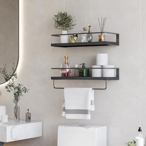 Image of Onlysky Bathroom Floating Shelves Set of 2 with Towel bar (Black Black)