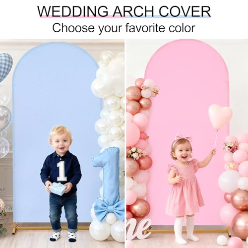 Image of Arch Backdrop Cover Set of 2(6ft /7.2ft) Double Color Wedding Arch Cover Spandex Fitted Arch Covers,Round Top Arch Backdrop Cover for Baby Shower Gender Reveal Boy or Girl Decoration (Pink&Purple)
