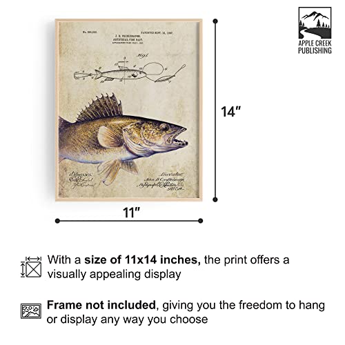 Apple Creek Walleye Pike Fishing Lure Us Patent Poster Art Print Trout Bass Muskie Lures Poles 11X14 Wall Decor Pictures thumb #1