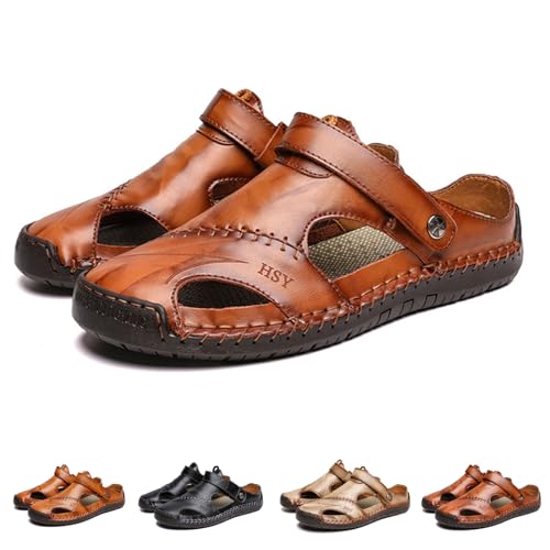 FETNHU Large Size Soft Leather Men's Breathable Outdoor Sandals,Arkget Shoes Men Sandal,Lightweight Summer Sandals for Men