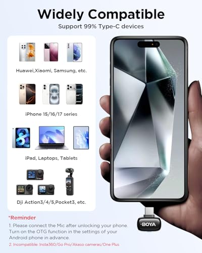 Micro cravate sans fil pour iPhone 15 Android BOYA Mini 2 IA 40dB