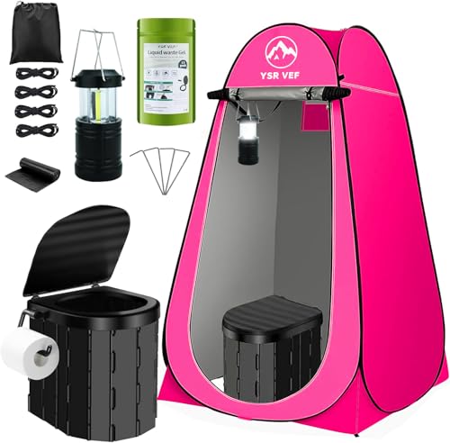 YEFHEIAMT-MHZP-LYD Portable Camping Toilet Kit with Pop-Up Privacy Tent, Washable Outdoor Shower and Changing Room, Includes Toilet Bags, Poo Gel, and Camping Lantern