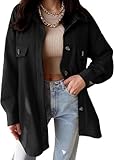 Picture of VICHYIE Womens Corduroy Shacket Blouses Button Down Shirts Pocket Long Sleeves Tops Jacket Coats, 1black, Small