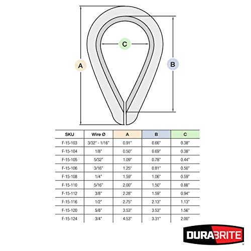 DuraBrite 316 Stainless Steel Heavy-Duty Wire Rope Thimbles - 5/32