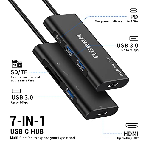 Usb C Hub, Qgeem Usb C To Hdmi Adapter 4K, 7 In 1 Usb C Dongle With 100W Power Delivery,3 Usb 3.0 Ports, Sd/Tf Card Reader, Compatible For Macbook Ipad Hp Dell Xps And More Type C Device #TOP1