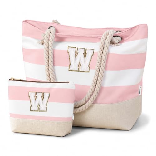 Image of Vavabox Initial Beach Tote Bag for Women, Water-resistant Travel Beach Bag Pool Bag Set, Birthday Gifts for Women Mom
