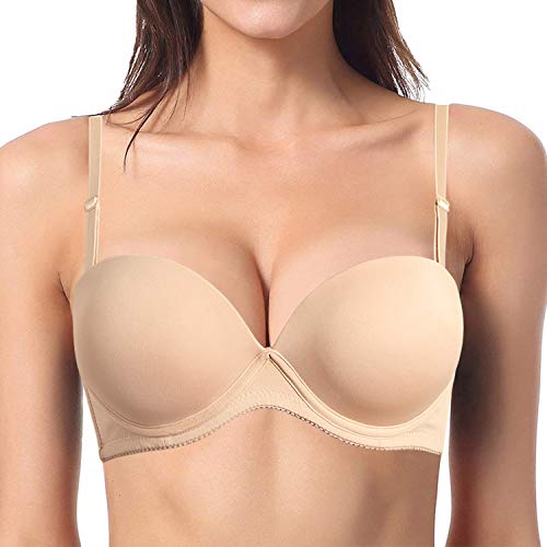 Ybcg Push Up Strapless Convertible Thick Padded Underwire Supportive Bra For Women's Wedding 34B Nude Nude 34B #TOP1