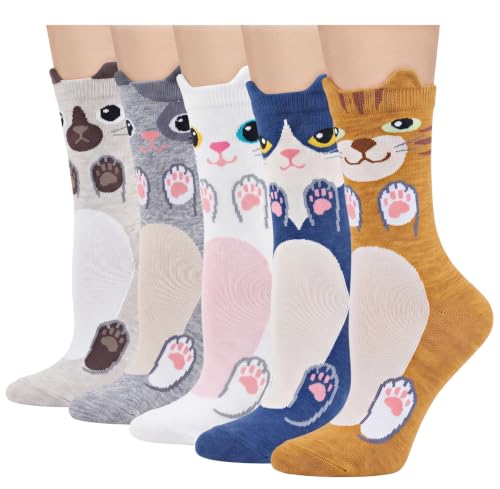 Image of Chalier 5 Pairs Socks for Women, Fun Cat Dog Animal Funny Socks Gifts