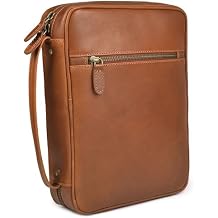 LEATHER VILLAGE Genuine Leather Bible Cover with Zipper for Men & Women - Large Bible Case Carrying Bag Book Cover & Organizer with Handle and Pockets - Leather Bible Covers for Church Study - Tan