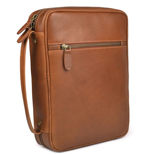 LEATHER VILLAGE Handmade Vintage Leather Bible Cover for Men & Women - Large Protective Bible Case & Organizer for Church, Travel & Study Christian Religious Antique Bookmark - Tan