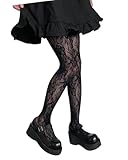 Mrotrida Women's Floral Patterned Fishnet Tights Y2k Gothic Flower Lace See Through Pantyhose Stocking, Black-2, One size