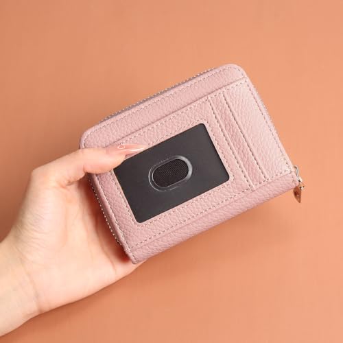 Image of GOIACII Womens Credit Card Holder Wallet Zip RFID Blocking Card Case Wallets Compact Size with ID Window Pink