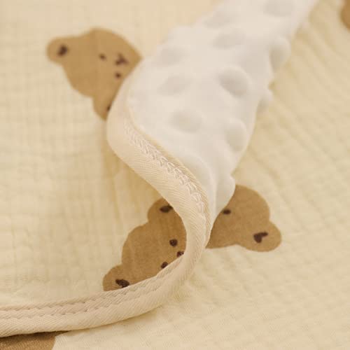 Image of Minky Dot Baby Blanket for Girls Boys Super Soft Double Layer with Dotted Backing, Elegant Receiving Blanket with Muslin Front 39 x 43 Inch (Little Bear)