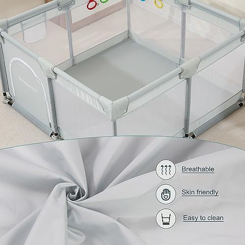 Requena Baby Playpen, Indoor/Outdoor Toddler Fence with Breathable Mesh, Extra Large Play Yard with Balls, 120cm x 120cm, Grey - Image 4