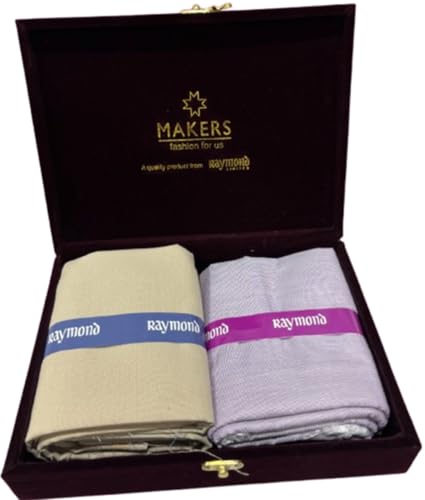 Image of Raymond Makers Men's Shirt & Trouser Fabric Combo with Premium Gift Box | Solid Shirt Fabric with Formal Trouser Fabric | Unstitched Dress Material for Office & Formal Wear
