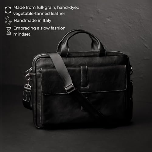 Time Resistance Leather Briefcase - Italian Handmade Leather Laptop Bag - Handbag for Men and Women4