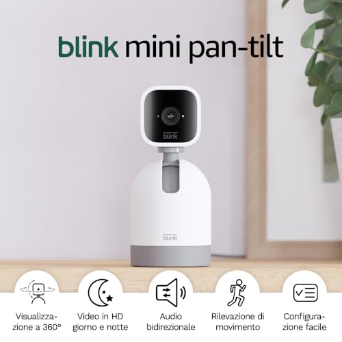 Blink Mini Pan-Tilt Camera | Videocamera intelligente di sicurezza, da interni, plug-in, audio bidirezionale, video HD, rilevazione di movimento, funziona con Alexa | Bianco - Immagine 4