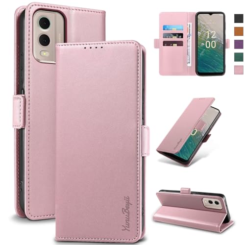 Yunubeyii Wallet Flip Case for Nokia C32 - [RFID Blocking] Luxury PU Leather Card Holder Magnetic Phone Cover with Kickstand Shockproof Protective Case Pink