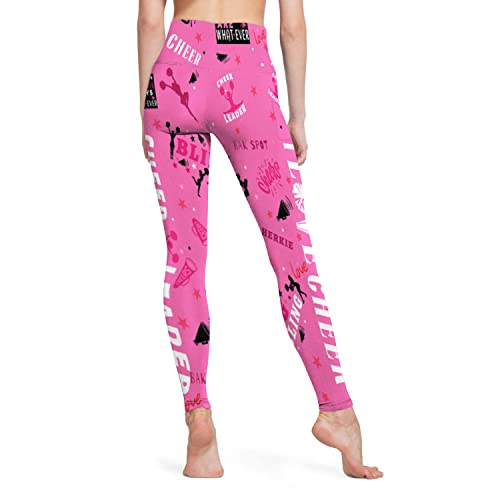 Medtogs Cheerleading Leggings For Women Cheerleader Yoga Pants Cheer High Waisted Workout Athletic Leggings With Pockets Pink #TOP2