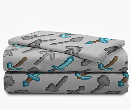 Image of Minecraft Creeper Twin Comforter Set 4 Piece Kids Bedding for Boys, Blue | Zombie Steve, Bed in a Bag, Comforter Sheets Pillowcase, Official Product, Soft Microfiber, Machine Washable, Boys Gift
