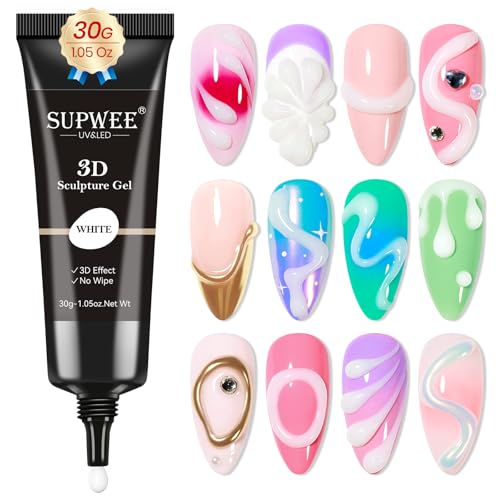 White Sculpting Gel for 3D Nail Art - 30g No Wipe Molding Gel for Charms, Rhinestone Decoration and Carving Designs