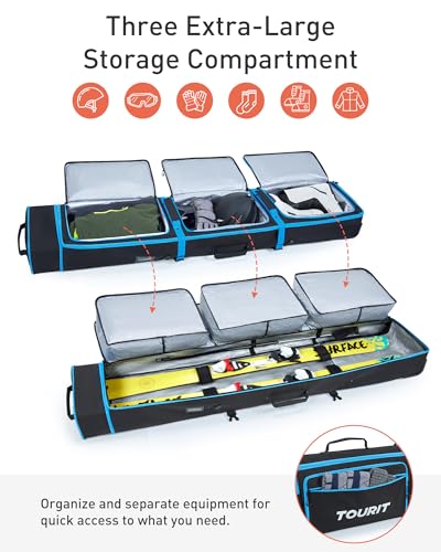 image for TOURIT Ski Bag with Wheels, Padded Snowboard Bag for Air Travel, Exten