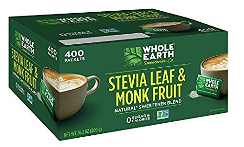 WHOLE EARTH SWEETENER CO. Stevia & Monk Fruit Sweetener, Erythritol Sweetener, Natural Sweetener, 400 ct (2 Packs)