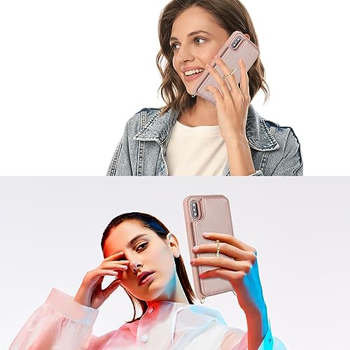 Image of for iPhone Xs Max Case with Card Holder and Strap for Women,Crossbody Lanyard,Kickstand Ring Stand,Snap Clasp,Phone Wallet Cases 6.5 inch(Rose Gold)