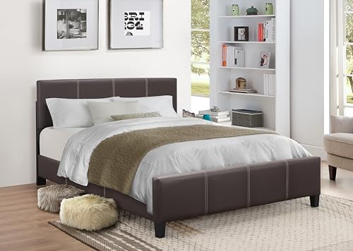 GTU Furniture King Upholstered Faux Leather Headboard with Platform Bed Frame in Espresso