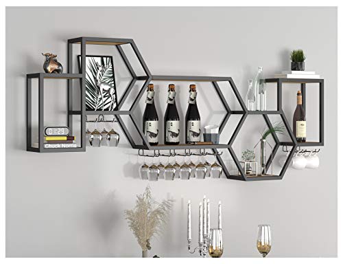 MYJASZZV An der Wand montierte Weinregale, freistehende Weinregale und -schränke, Geometrie, Eisenkunst + importiertes Kiefernholz, Weinlagerregal, Heim- und Küchendekor, modisch