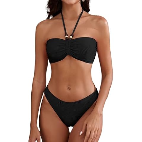 ZAFUL Women's Halter Bandeau String Bikini Set Cover