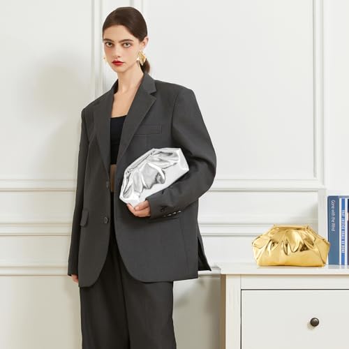 Image of Huralona Dressy Pleated Vegan Leather Clutch Ruched Bag Purse Metallic PU Clutch Cloud Dumpling Bag for Women
