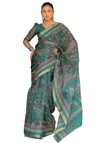 Image of MIRCHI FASHION Lightweight Kota Doria Cotton Saree | Floral Printed Summer Saree for Women | Breathable Ethnic Daily Wear Saree with Blouse Piece