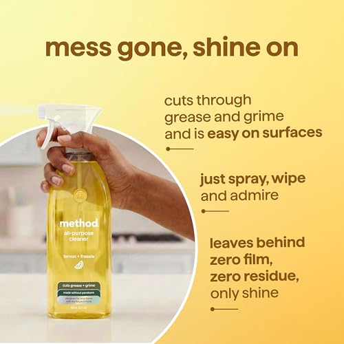 Image of Method All-Purpose Cleaner Spray, Lemon + Freesia - Cuts Grease & Grime on Counters, Glass, Sealed Wood & Floors, for Kitchen & Bathroom, 28 fl oz, 4 pack