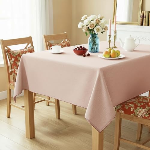Image of Embroidered Edge Trim Rectangular Tablecloth - Water & Stain Repellent (100% Cotton) 4-8 Seater - 10 Colors - Rust Orange (150 CM X 150 CM)