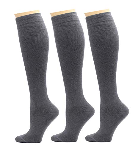 REXX 3 Pairs Women's Knee-high Therapeutic Graduated Anti-Fatigue 8-15mmHg Combed Cotton Compression Socks (W8-PackGray) by REXX - Used condition - US$23.67