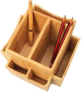 Woodquail Revolving Desk Organiser, Stationery Box Desk Tidy, Made of Natural Bamboo (Desk Tidy)
