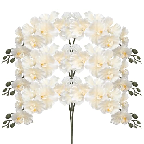 Künstliche Orchideenstiele, Set mit 6 - 9 großen Blütenblättern, 97 cm, künstliche Phalaenopsis-Seidensträuße, fühlt sich echt an, für Zuhause/Hochzeit/Weihnachten/Party/Gartenbüro-C
