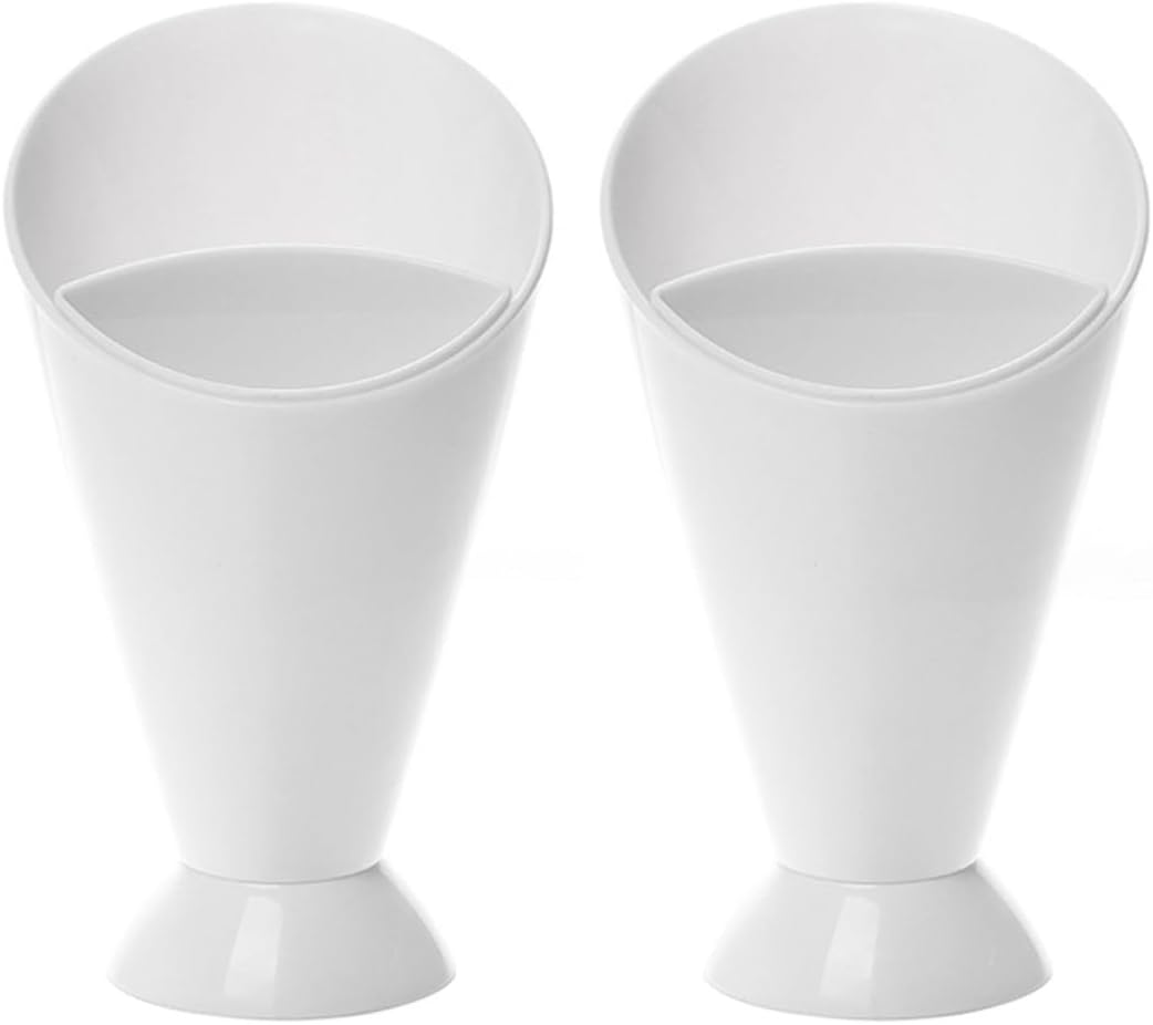 2pcs White Plastic Salad Cup with Two Slots for Dipping Fries